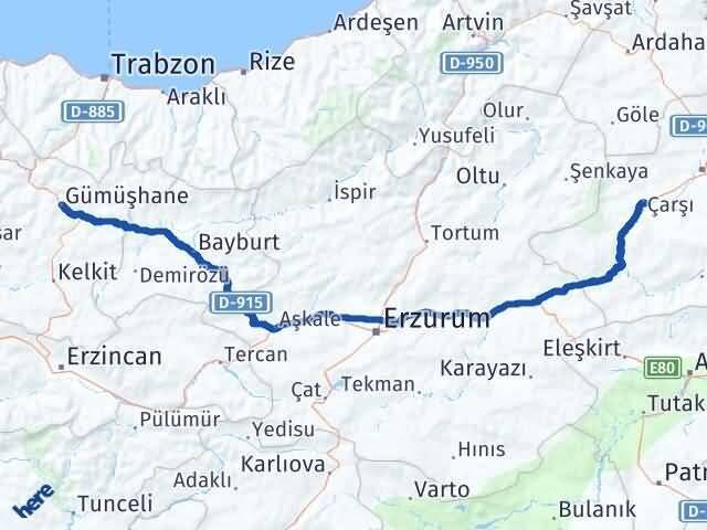 Gümüşhane Selim Kars Arası Kaç Km - Yol Haritası