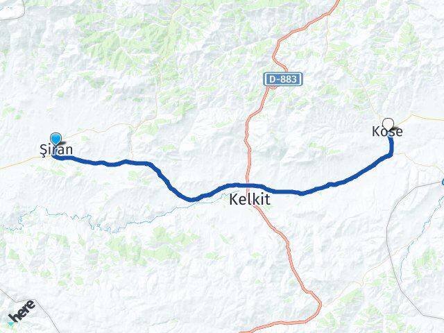 Gümüşhane Şiran Köse Arası Kaç Km - Yol Haritası
