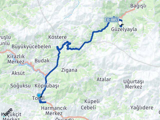 Gümüşhane Torul Hamsiköy Maçka Trabzon Arası Kaç Km - Yol Haritası