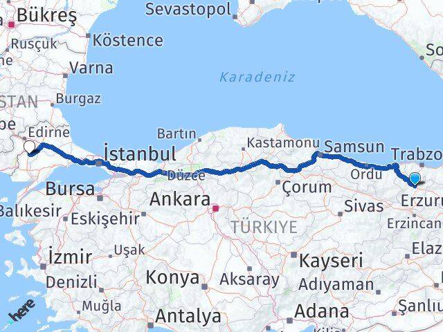 Gümüşhane Uzunköprü Edirne Arası Kaç Km - Yol Haritası