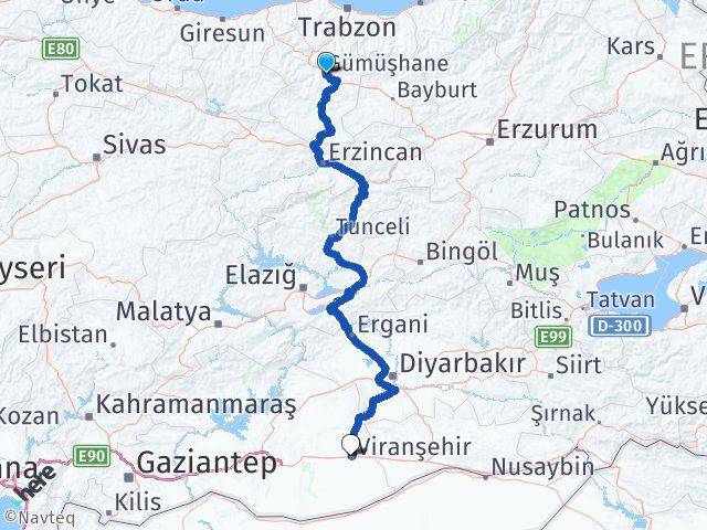 Gümüşhane Viranşehir Şanlıurfa Arası Kaç Km - Yol Haritası