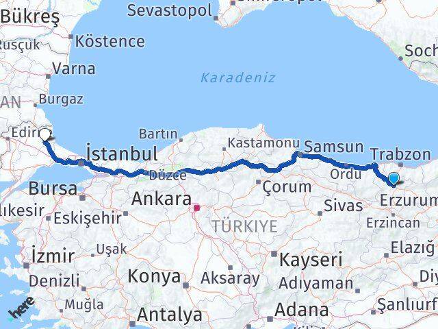 Gümüşhane Vize Kırklareli Arası Kaç Km - Yol Haritası