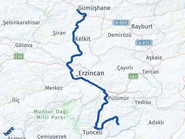 Gümüşhane Yayladere Bingöl Arası Kaç Km - Yol Haritası