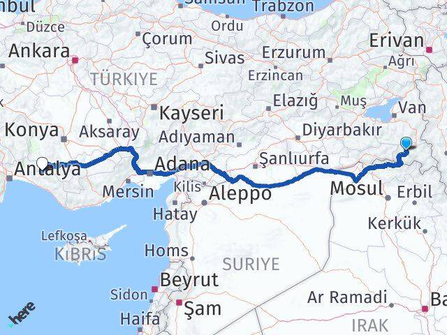 Hakkari Akseki Antalya Arası Kaç Km - Yol Haritası