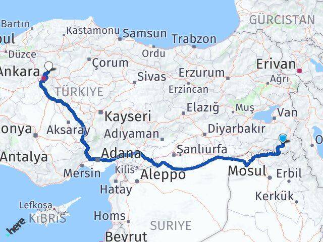 Hakkari Akyurt Ankara Arası Kaç Km - Yol Haritası