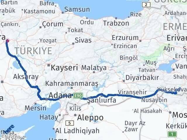 Hakkari Altındağ Ankara Arası Kaç Km - Yol Haritası