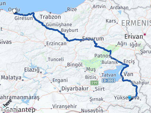 Hakkari Altınordu Arası Kaç Km - Yol Haritası