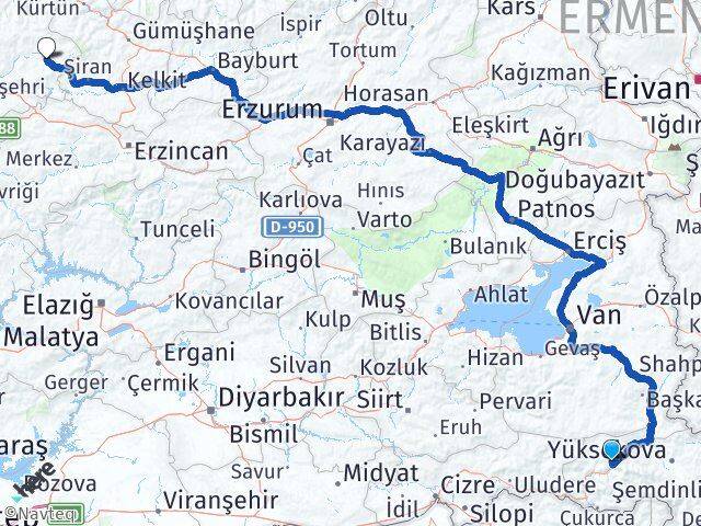 Hakkari Alucra Giresun Arası Kaç Km - Yol Haritası