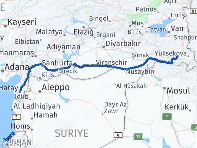 Hakkari Antakya Hatay Arası Kaç Km - Yol Haritası