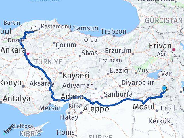 Hakkari Araç Kastamonu Arası Kaç Km - Yol Haritası