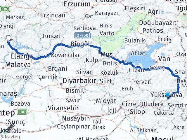 Hakkari Arapgir Malatya Arası Kaç Km - Yol Haritası