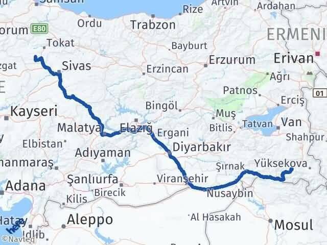 Hakkari Artova Tokat Arası Kaç Km - Yol Haritası
