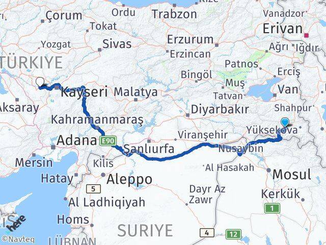 Hakkari Avanos Nevşehir Arası Kaç Km - Yol Haritası