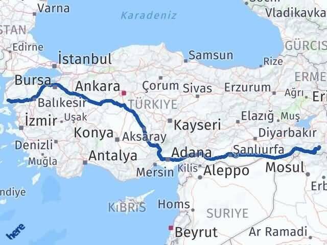 Hakkari Ayvacık Çanakkale Arası Kaç Km - Yol Haritası
