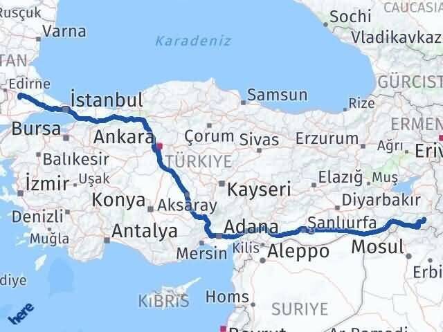 Hakkari Babaeski Kırklareli Arası Kaç Km - Yol Haritası