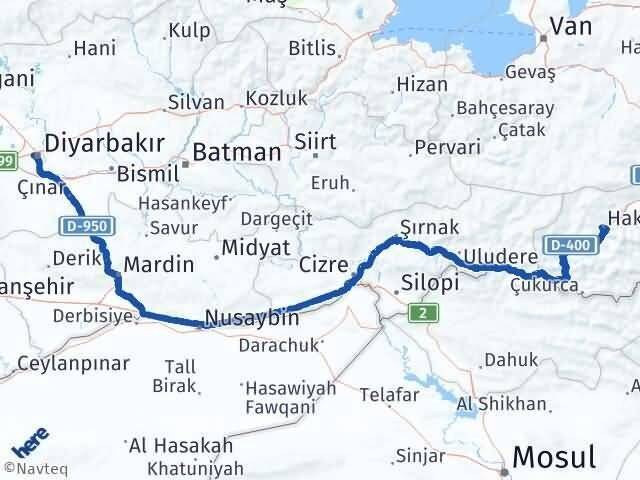 Hakkari Bağlar Diyarbakır Arası Kaç Km - Yol Haritası