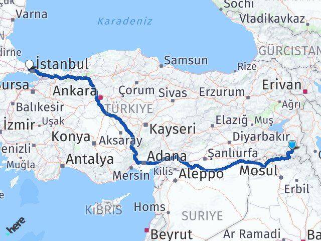 Hakkari Başakşehir İstanbul Arası Kaç Km - Yol Haritası
