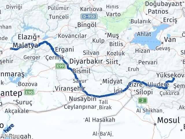 Hakkari Battalgazi Malatya Arası Kaç Km - Yol Haritası
