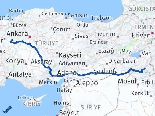 Hakkari Beylikova Eskişehir Arası Kaç Km - Yol Haritası
