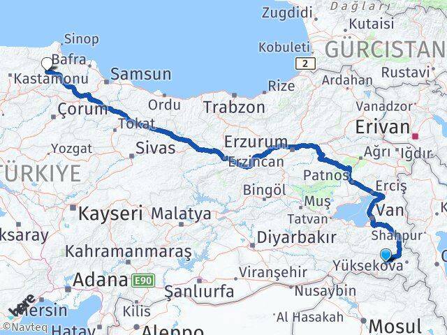 Hakkari Boyabat Sinop Arası Kaç Km - Yol Haritası