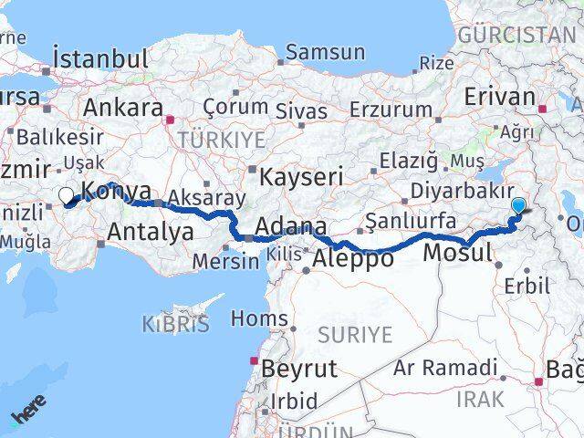Hakkari Bozkurt Denizli Arası Kaç Km - Yol Haritası