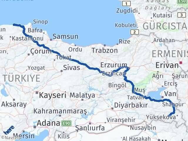 Hakkari Bozkurt Kastamonu Arası Kaç Km - Yol Haritası