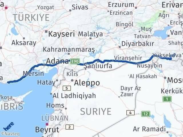 Hakkari Bozyazı Mersin Arası Kaç Km - Yol Haritası
