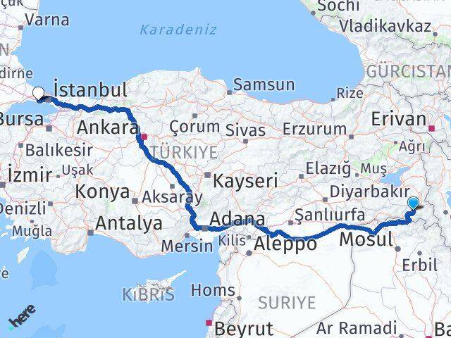Hakkari Büyükçekmece İstanbul Arası Kaç Km - Yol Haritası