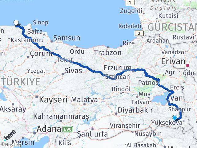 Hakkari Çatalzeytin Kastamonu Arası Kaç Km - Yol Haritası