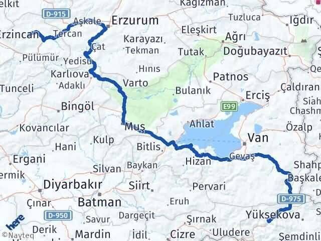 Hakkari Çayırlı Erzincan Arası Kaç Km - Yol Haritası