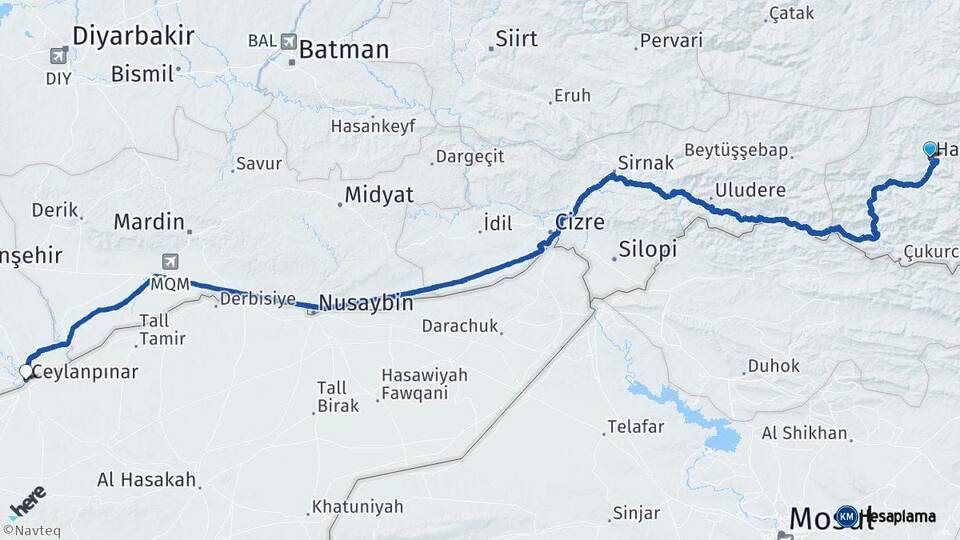 Hakkari Ceylanpınar Şanlıurfa Arası Kaç Km - Yol Haritası
