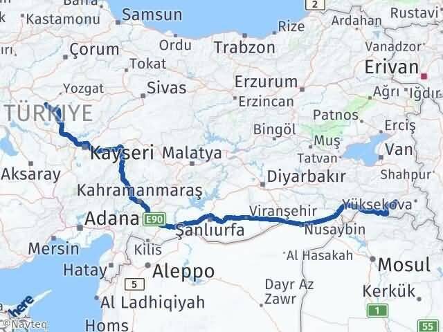Hakkari Çiçekdağı Kırşehir Arası Kaç Km - Yol Haritası