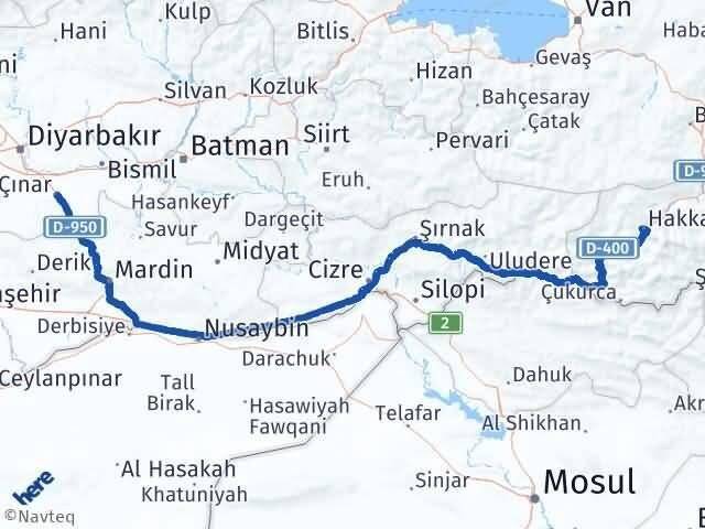 Hakkari Çınar Diyarbakır Arası Kaç Km - Yol Haritası