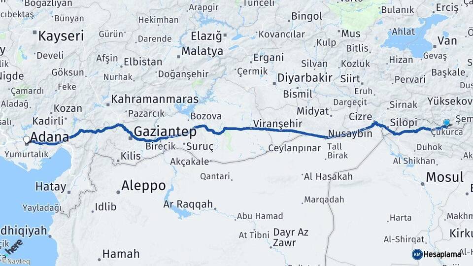 Hakkari Çukurca Adana Arası Kaç Km - Yol Haritası