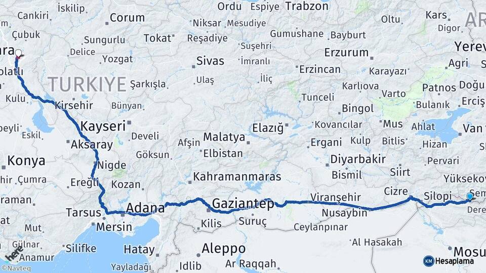 Hakkari Çukurca Ankara Arası Kaç Km - Yol Haritası