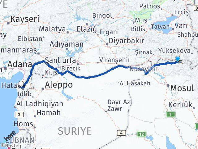 Hakkari Çukurca Antakya Hatay Arası Kaç Km - Yol Haritası