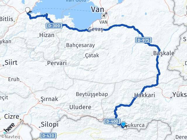 Hakkari Çukurca Aydınlar Tatvan Bitlis Arası Kaç Km - Yol Haritası