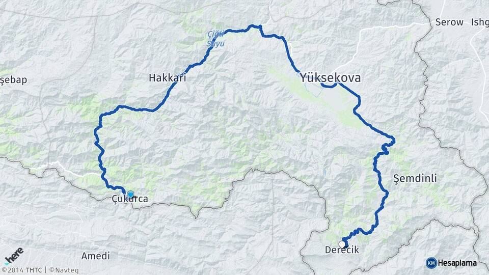 Hakkari Çukurca Derecik Arası Kaç Km - Yol Haritası