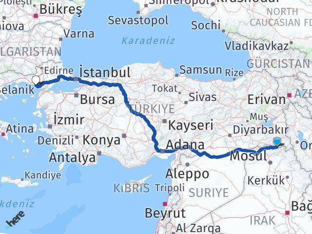 Hakkari Çukurca Enez Edirne Arası Kaç Km - Yol Haritası