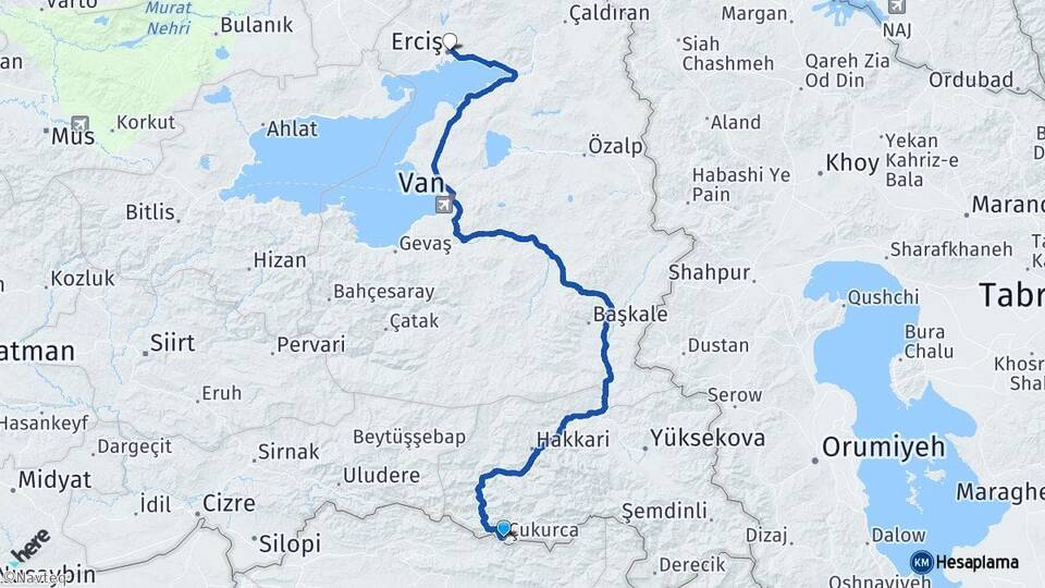 Hakkari Çukurca Erciş Van Arası Kaç Km - Yol Haritası