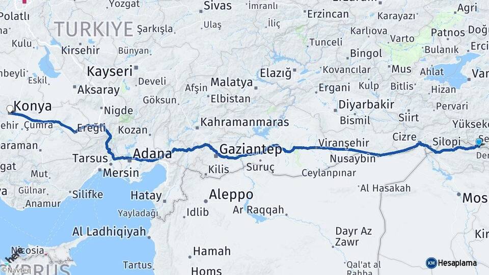 Hakkari Çukurca Konya Arası Kaç Km - Yol Haritası