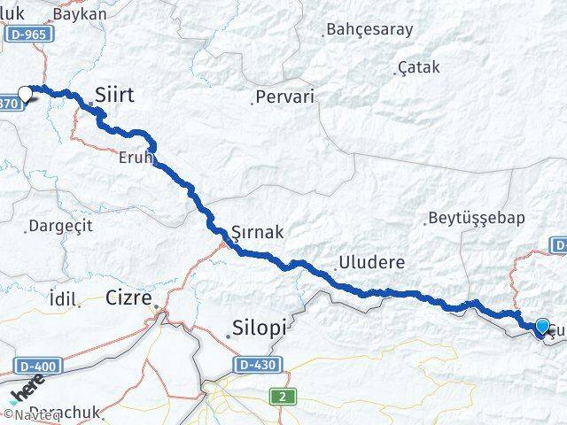 Hakkari Çukurca Kurtalan Siirt Arası Kaç Km - Yol Haritası