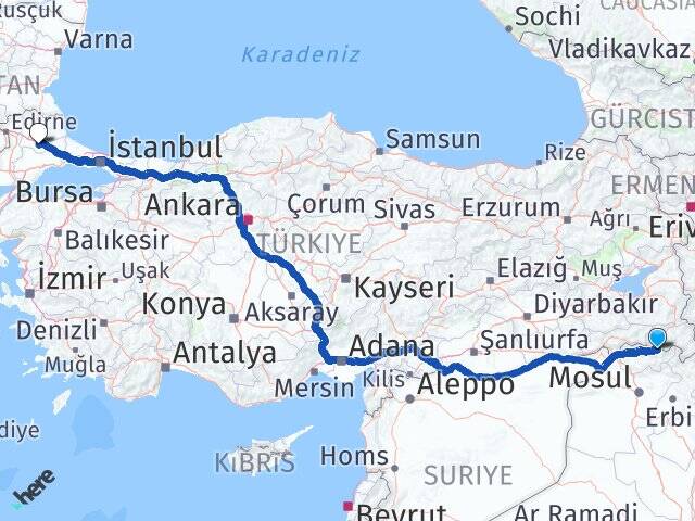 Hakkari Çukurca Lüleburgaz Kırklareli Arası Kaç Km - Yol Haritası