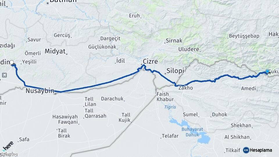 Hakkari Çukurca Mardin Arası Kaç Km - Yol Haritası