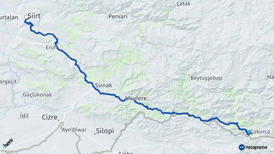 Hakkari Çukurca Siirt Arası Kaç Km - Yol Haritası