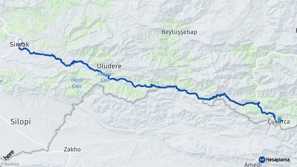 Hakkari Çukurca Şırnak Arası Kaç Km - Yol Haritası