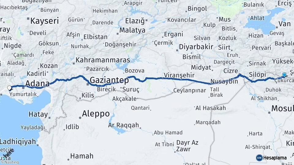 Hakkari Çukurca Tarsus Mersin Arası Kaç Km - Yol Haritası