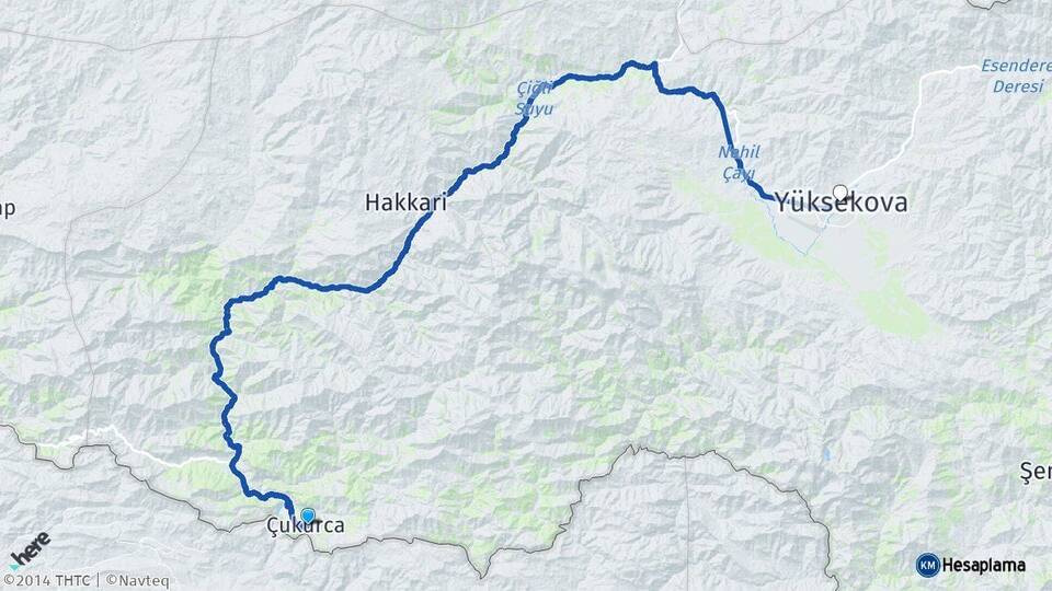 Hakkari Çukurca Yüksekova Arası Kaç Km - Yol Haritası