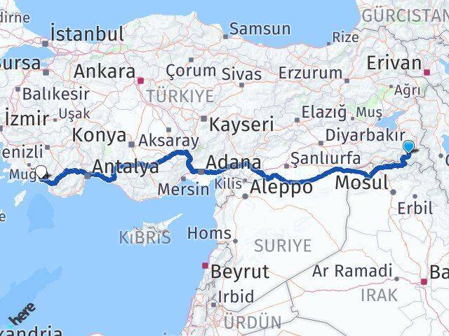 Hakkari Dalaman Muğla Arası Kaç Km - Yol Haritası