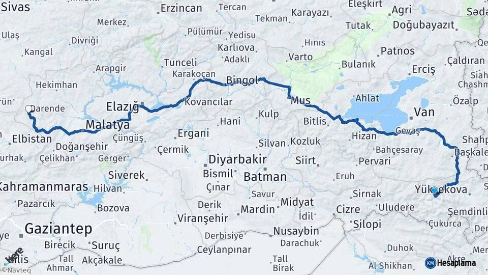 Hakkari Darende Malatya Arası Kaç Km - Yol Haritası